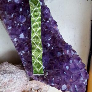 Sparkly chartreuse and white seed bead bracelet
