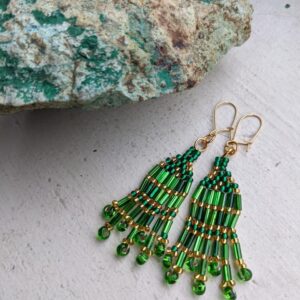 Green bugle bead chandelier earrings
