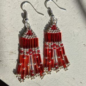 Red and silver chandelier earrings